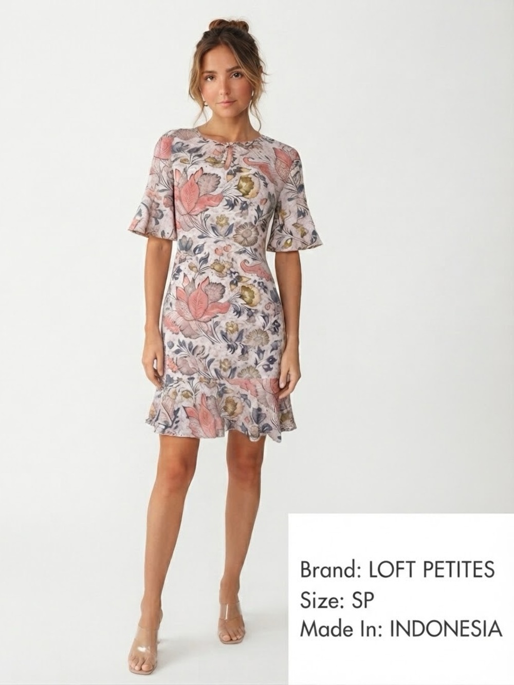 LOFT Pink Floral Ruffle Hem Short Dress Small Petite SP